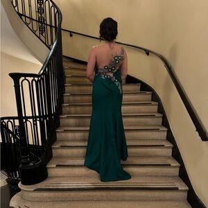 Tarik ediz 92092 emerald green floral mesh dress